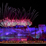 Espectáculo nocturno de Puy du Fou España con fuegos artificiales
